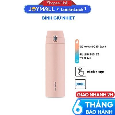 Bình giữ nhiệt LocknLock 500ml Featherlight Hồng LHC3257PIK, Hàng chính hãng, thép không gỉ- JoyMall