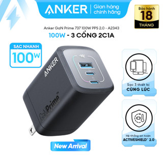 Củ sạc nhanh Anker 737 GaN Prime 100W 3 cổng 2C1A sạc 3 thiết bị cùng lúc có PPS, PD, IQ 4.0- A2343