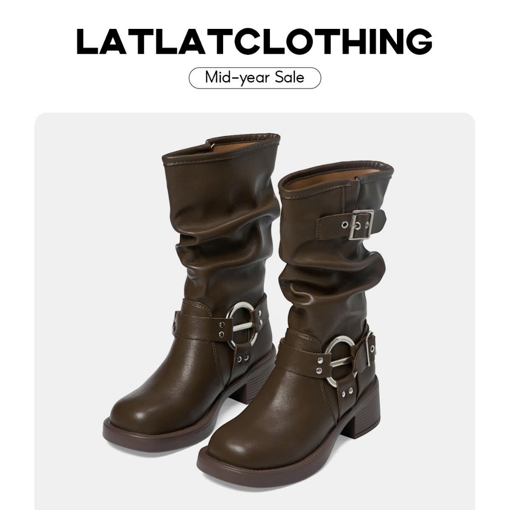 [ HOẢ TỐC 2H - BỐT ỔNG BẢN CAO CẤP ] Bốt cổ lửng đế cao 4cm, chất liệu da trơn chống xước siu đẹp 2 - 8018