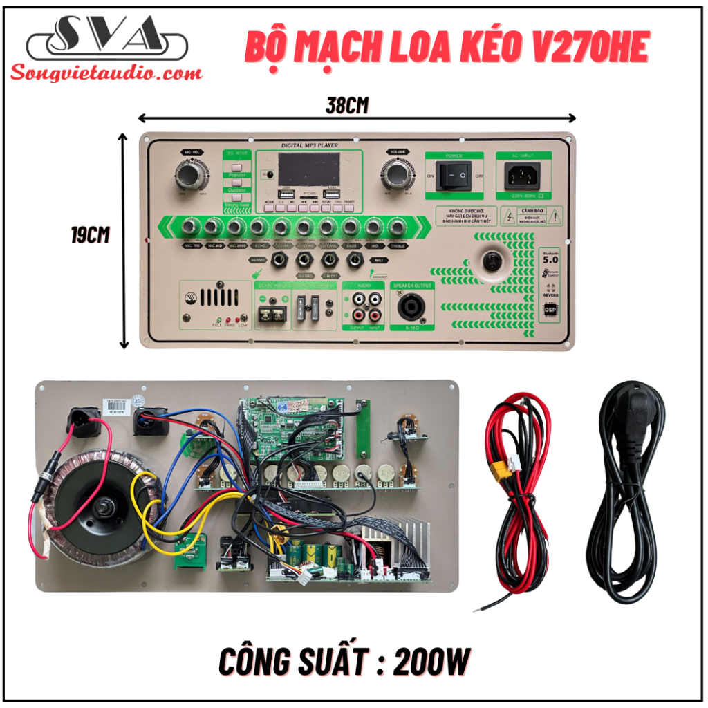 BỘ MẠCH LOA KÉO 4 TẤC ĐÔI REVERB V270HE 200W, NGANG 19X38