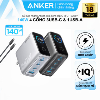 Củ sạc Anker Zolo 140W GaN B2697 kèm cáp, màn hình LED, 3 cổng Type C, sạc nhanh PD, PPS 2.0