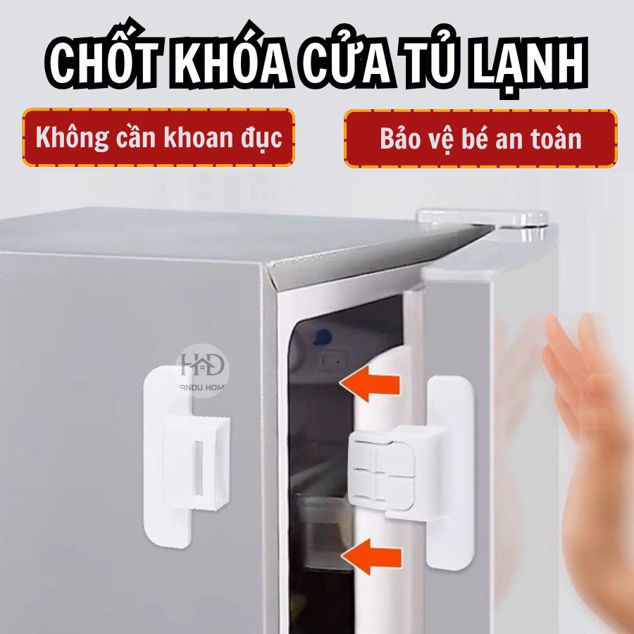 Chốt Khóa Tủ Lạnh Chống Rò Điện, Chốt Gài Ngăn Kéo, Tủ Quần Áo Tránh Kẹp Tay Giữ An Toàn Cho Bé - Khóa Cài Đa Năng