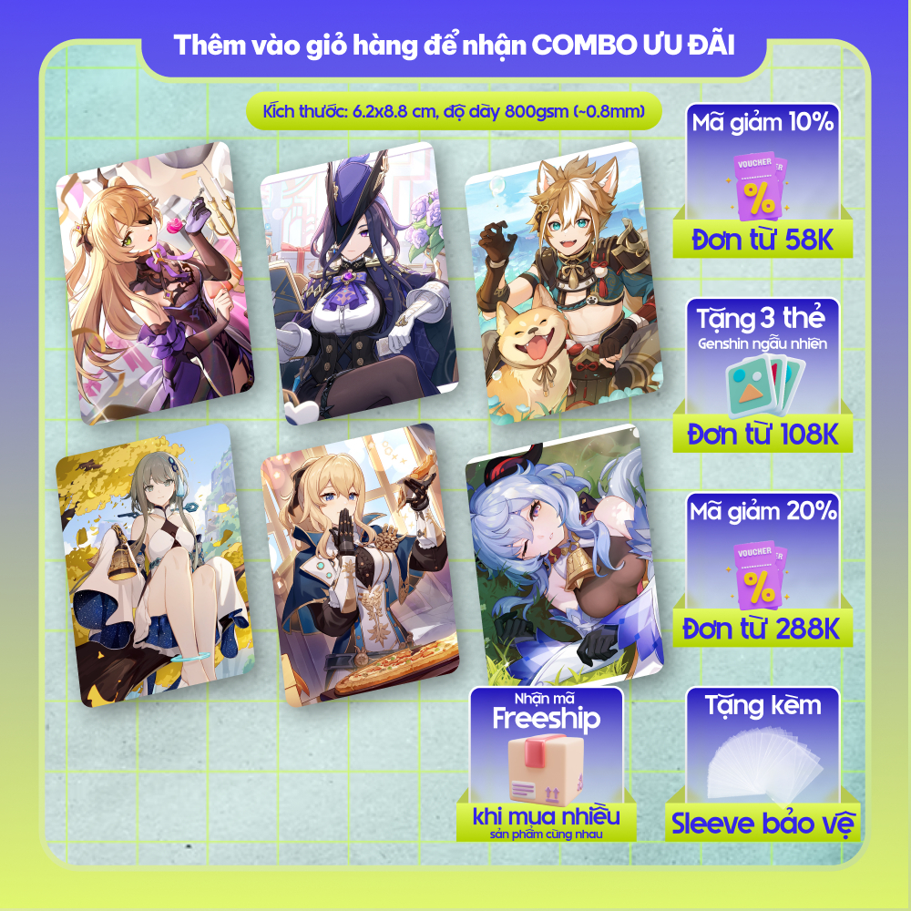 CLORINDE FISCHL GANYU GOROU GUIZHONG JEAN | Thẻ nhân vật GENSHIN IMPACT | CARD BO GÓC