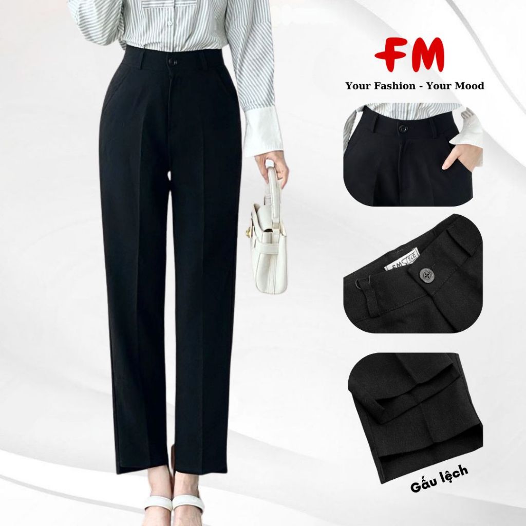 Quần Tây Nữ Lưng Cao FMSTYLE Baggy Công Sở Ống Đứng Gấu Lệch Chất Tuyết Mưa Tôn Dáng 25070720