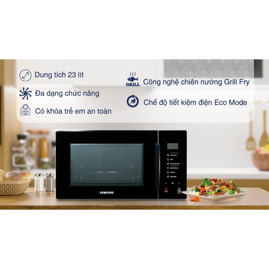 Lò vi sóng có nướng Samsung MG23T5018CK/SV 23 Lít ( hàng xã kho giá rẻ - bảo hành chính hãng )