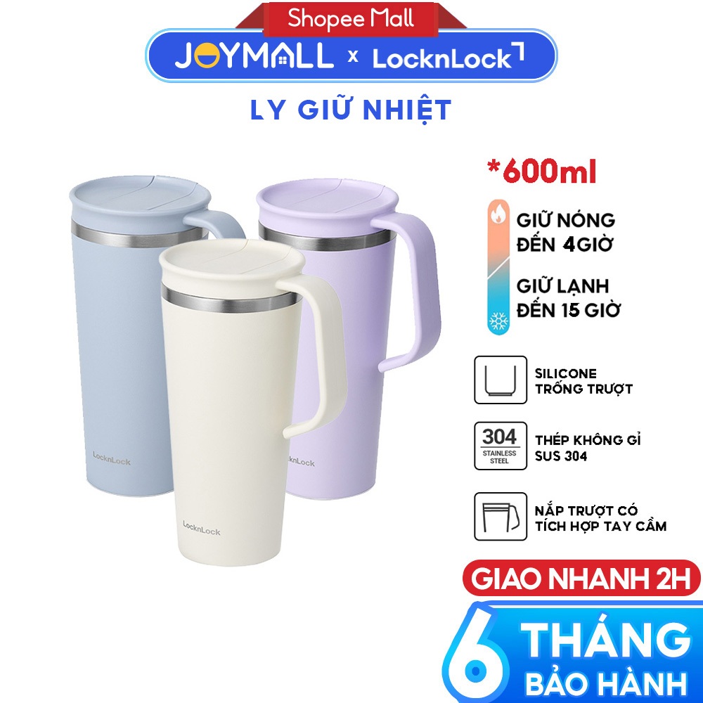 Ly giữ nhiệt LocknLock 600ml LHC4330 Daily, Hàng chính hãng, thép không gỉ, có tay cầm - JoyMall