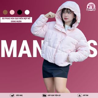 [VOUCHER 30K] Áo Khoác Phao Béo Nữ trần bông, Áo Phao Ngắn túi chéo có mũ mặt vải tráng hạt gạo 3 lớp dày dặn