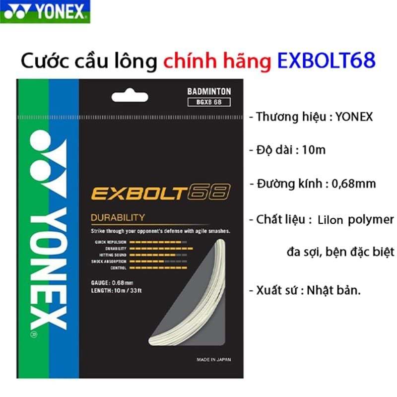 Cước cầu lông YONEX EXBOLT 68 chính hãng, dây đánh cầu bền lực tốt, đường kính 0.68mm, dài 10m