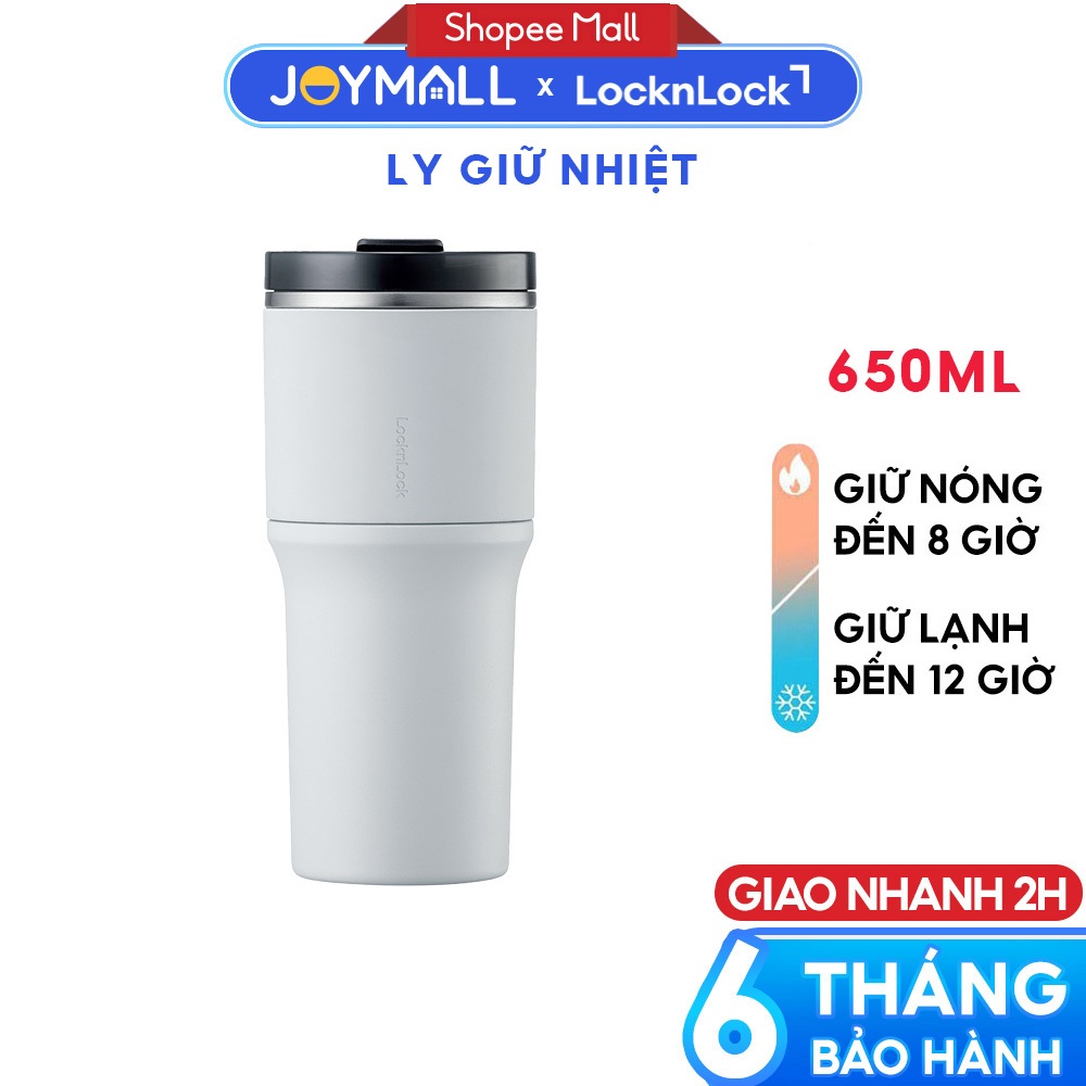 Ly giữ nhiệt LocknLock 650ml LHC4277SWHT Màu Trắng, Hàng chính hãng, kèm ống hút cọ rửa - JoyMall