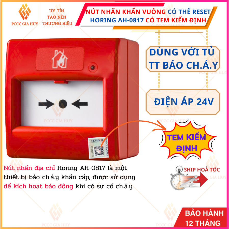 Nút ấn khẩn vuông reset Horing  AH-0817