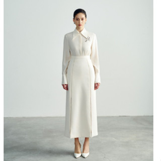  Sơ Mi Trắng Kem Tay Dài WHITE ANT Form Basic Cổ Đức Công Sở Chân Váy A Trắng Đính Hạt Nữ 170400006 