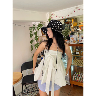 Áo cúp ngực dáng bí phồng thắt nơ