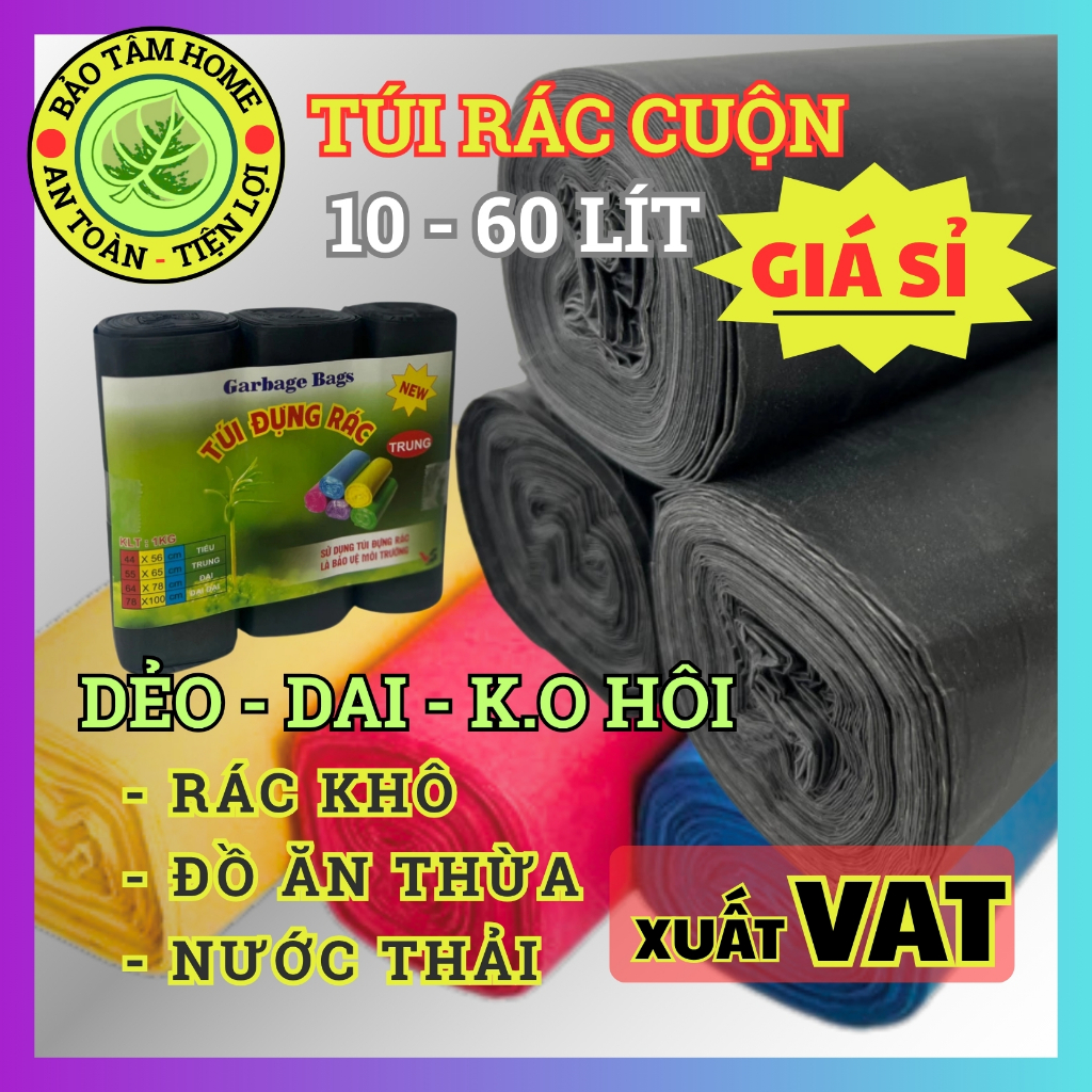 Túi Rác CAO CẤP đen màu(1kg), Bao rác siêu DAI CHẮC, thân thiện HDPE không rò NƯỚC, Phân hủy, tiết kiệm