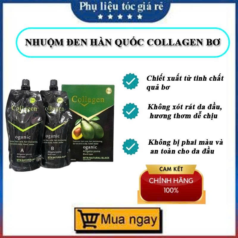 Nhuộm đen tóc Collagen Bơ 1000ML  phủ tóc bạc tại nhà từ tinh chất bơ  an toàn không gây xót, bết dính đen da đầu