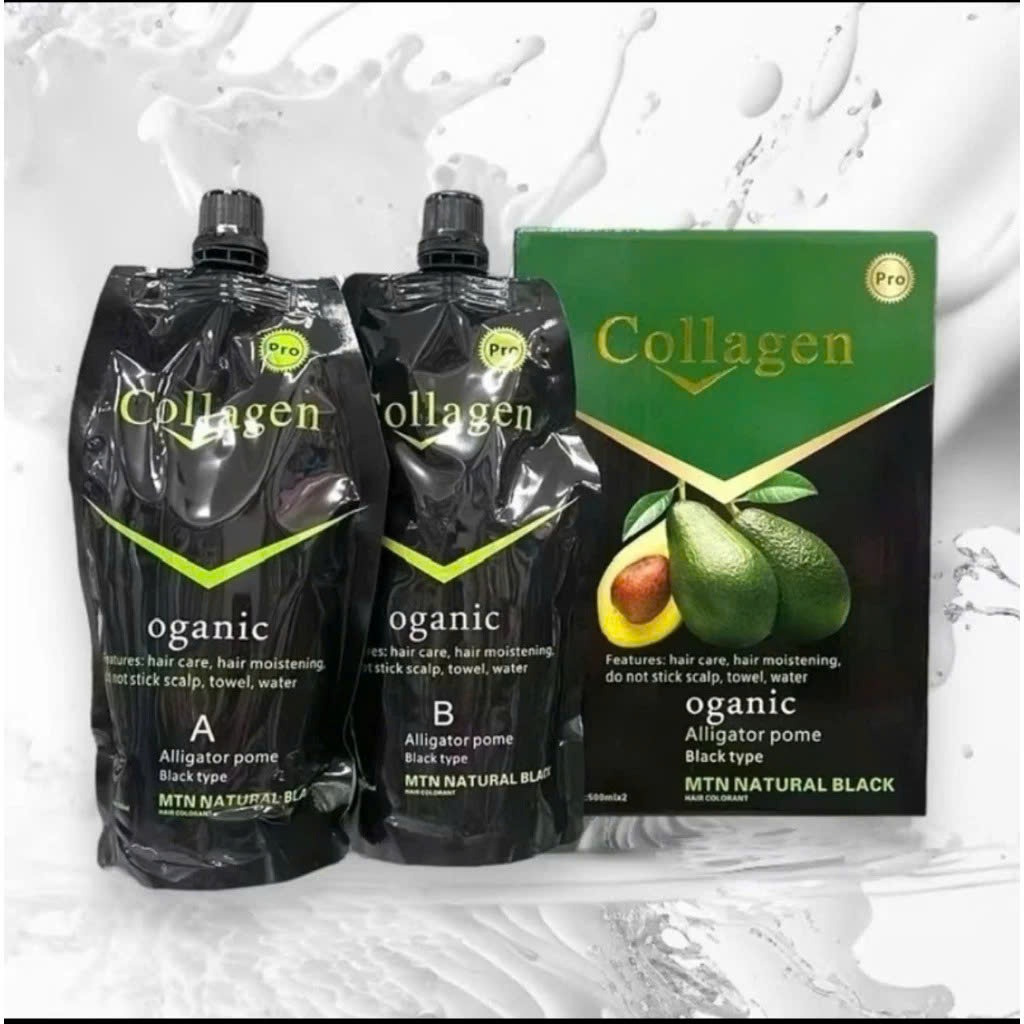 Nhuộm đen tóc Collagen Bơ 1000ML- Nhuộm phủ tóc bạc từ tinh chất bơ collagen an toàn không gây xót, 