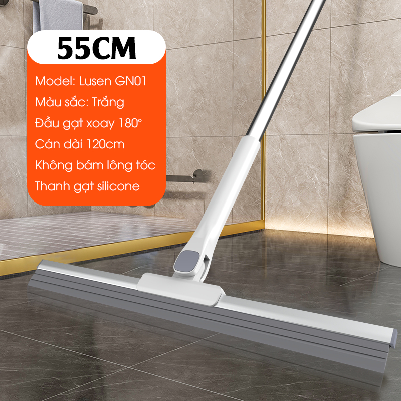 Cây Gạt Nước Sàn Nhà Tắm Lusen GN01, Đầu Silicone Xoay 180°, Cán Inox, Gạt Nước Và Quét Bụi Tóc