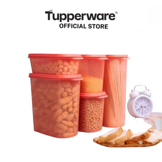   Hàng chính hãng  Set 5 Hộp Nhựa Trữ Khô và Mát Tupperware Nắp Cam – Bảo quản đồ khô gạo mì hạt 