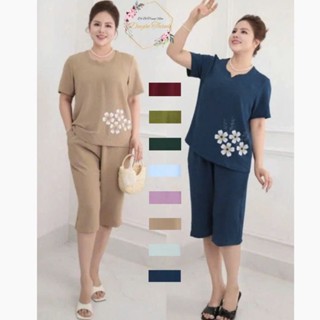 Đồ Bộ Trung Niên Tay Lỡ Dành Cho Mẹ, Cho Bà Chất Vải Đũi Mềm Mịn, Hoa Thêu Tỉ Mỉ, Tôn Dáng Chuẩn