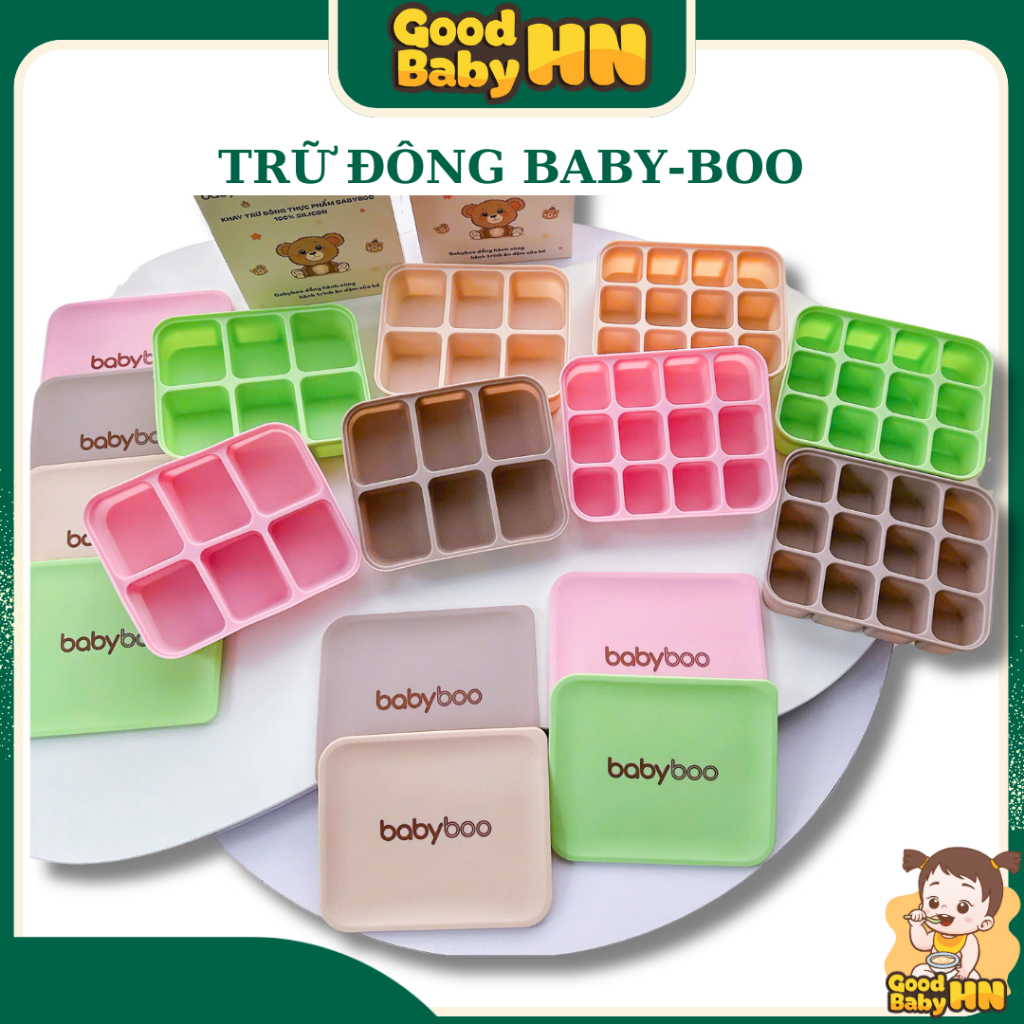 Khay trữ đông Babyboo bằng silicon 6 ngăn ,12 ngăn hàng cao cấp có nắp đậy  Babyboo - D46
