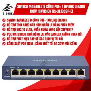 Switch Hikvision 8 cổng POE 110W Managed 100Mbps + 1 cổng 1000Mbps 110W HIKVISION DS-3E1309P-EI