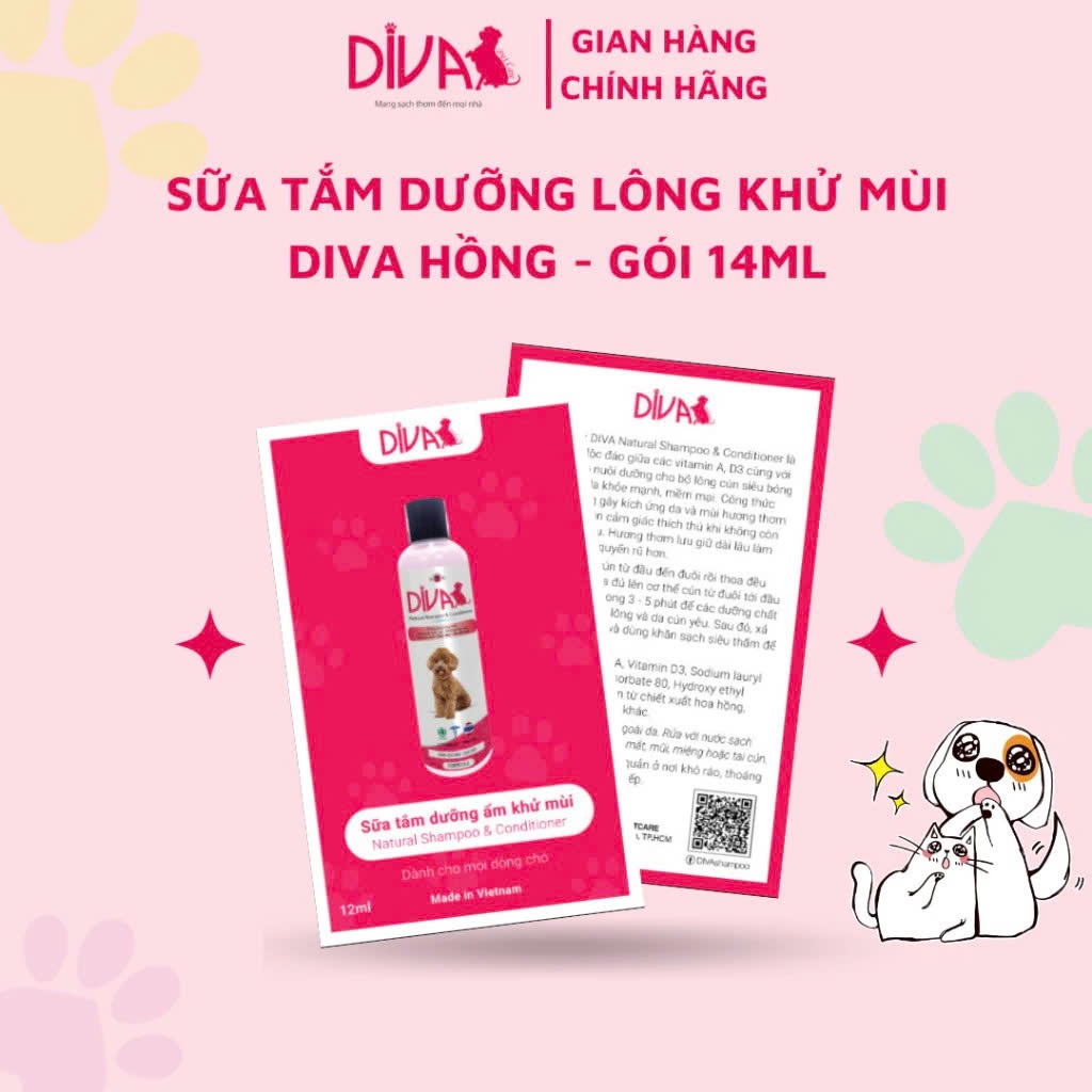 SỮA TẮM DIVA HỒNG SIÊU THƠM ĐẬM ĐẶC KHỬ MÙI DÀNH CHO MỌI GIỐNG CHÓ Poodle, Phốc sốc, Husky…