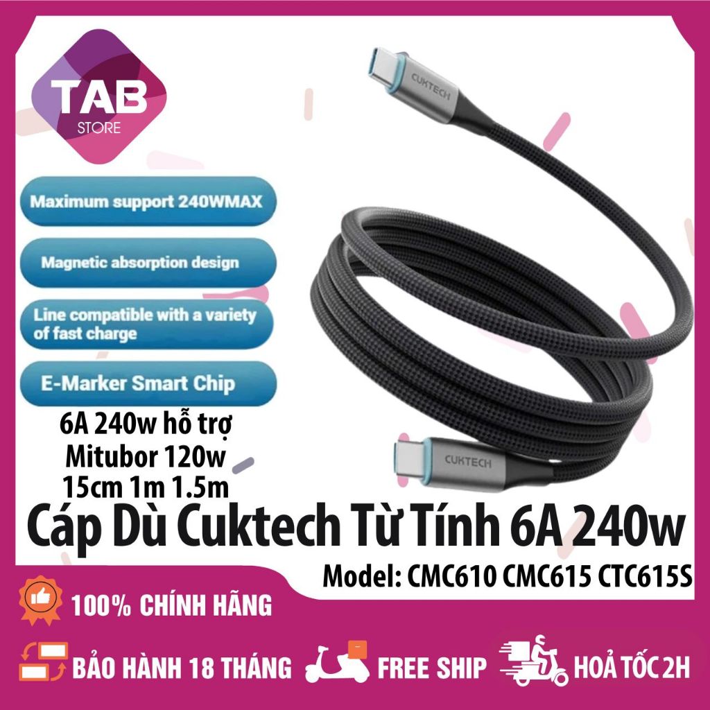 Cáp Dù Cuktech Hít Từ Tính C To C 6A 240w Hỗ Trợ Mi Turbro CMC610 CMC615 CTC615S - Bảo Hành 18 Tháng | BigBuy360 - bigbuy360.vn