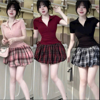  đầm body nữ cổ bẻ  phối rút eo 2 bên tôn dáng đầm sơmi phối karo dễ thương LST55 