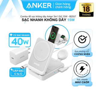  Combo đế sạc từ tính Anker 3in1 Qi2 15W kèm Củ sạc 40W và Cáp sạc - B2557 
