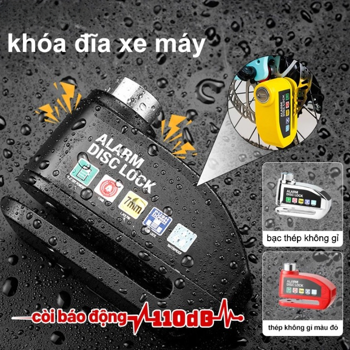 Ổ Khoá Phanh Đĩa Xe Máy Báo Động Có Còi Hú Chống Trộm Alarm Disc Lock Chống Nước An Toán Chắc Chắn