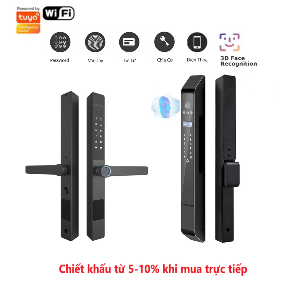  Khoá cửa Face ID vân tay   thẻ từ cao cấp Tuya wifi   Zigbee chuyên cho cửa nhôm kính xingfa cửa hẹp cửa sắt 