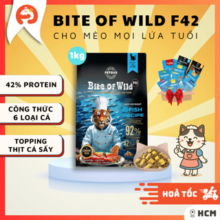 Gói Hạt 1kg Bite Of Wild F42 - 42% protein từ 6 loại cá, không ngũ cốc, cho mèo mọi lứa tuổi