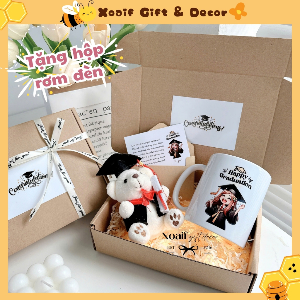 [TẶNG HỘP RƠM] Hộp quà Tốt nghiệp cốc sứ tặng bạn bè, cốc sứ in hình cử nhân