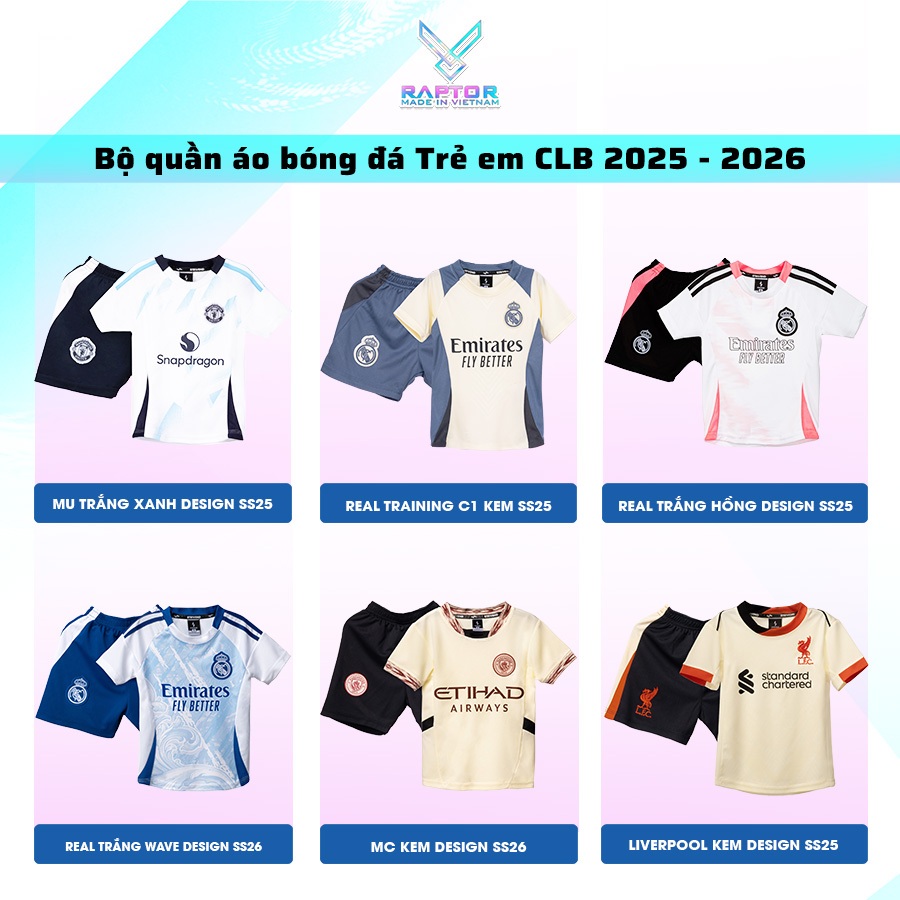 [In tên Số] Quần áo bóng đá trẻ em CLB mới nhất dành cho bé trai bé gái, có size Cho bé từ 10kg