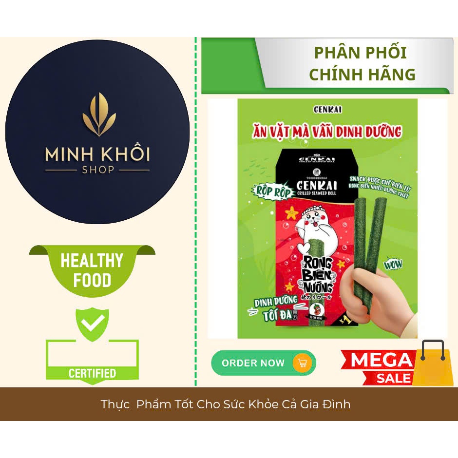 COMBO 10 HỘP - Rong Biển Nướng Cuộn GENKAI Vị Cay Nóng 36 g (3g x 12 gói)
