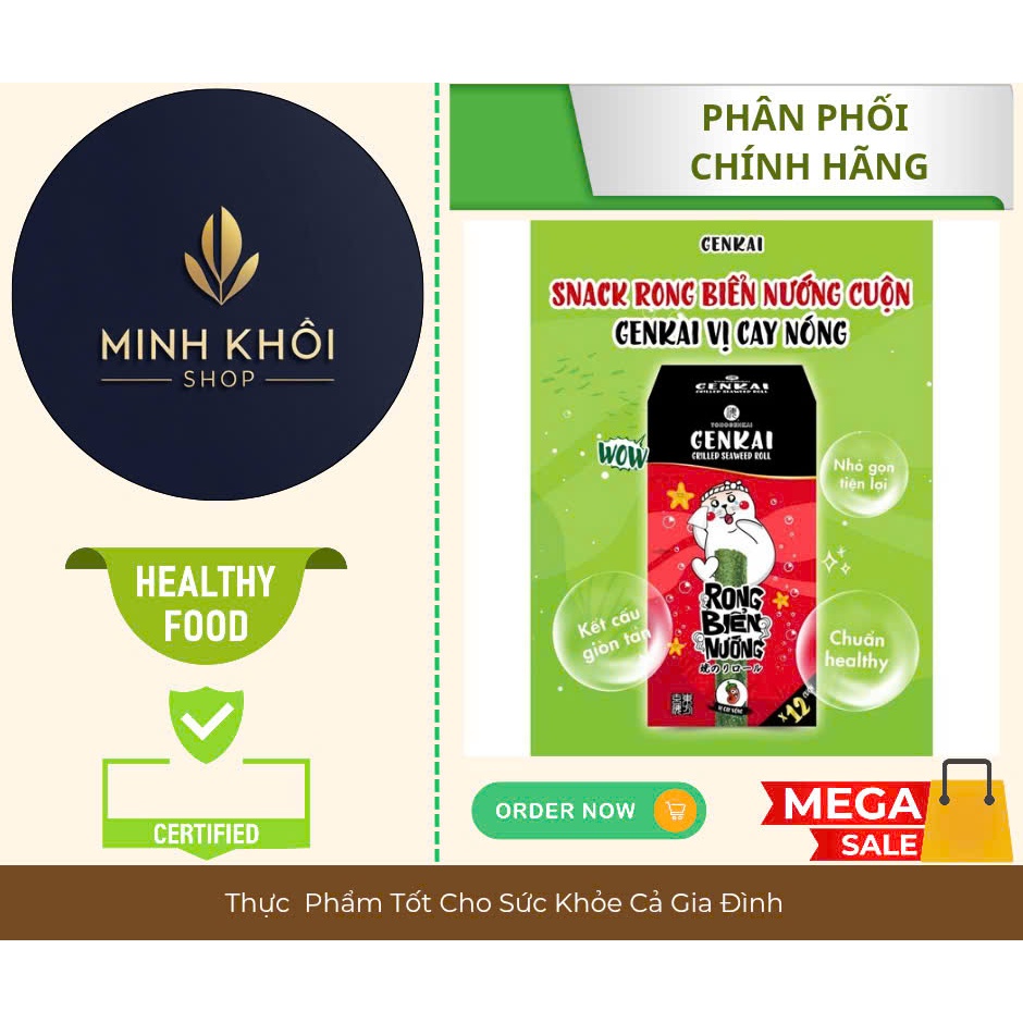 COMBO 2 HỘP - Rong Biển Nướng Cuộn GENKAI Vị Cay Nóng 36g (3g x 12 gói)