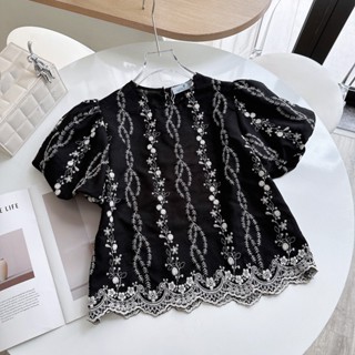 Áo Hoa Tay Chun MINZ STORE Mã 2439, Thiết Kế Cổ Tròn Phong Cách Công Sở Trẻ Trung