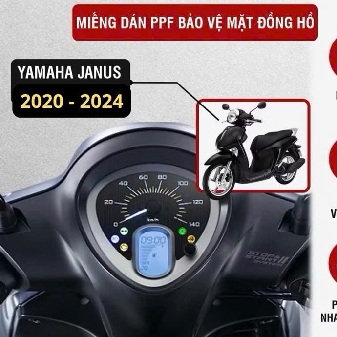 Miếng dán ppf bảo vệ mặt đồng hồ xe Yamaha Janus 2020- 2025 chống trầy xước