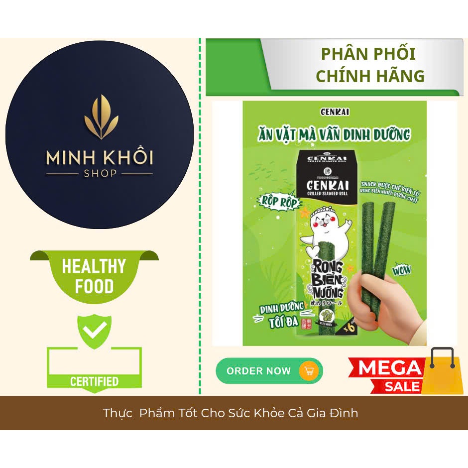 Rong Biển Nướng Cuộn GENKAI Vị Tự nhiên 18g (3g x 6 gói)