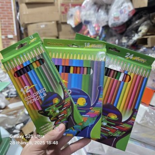 Hộp bút chì gỗ tô màu 12/18/24màu hộp xanh