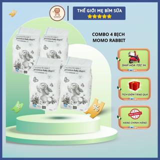 [Thế Giới Mẹ Bỉm Sữa] Combo 4 Bịch Bỉm Momo Rabbit Cao Cấp, Bỉm Momorabbit Nội Địa Hàn Mỏng Thoáng - thegioimebimsua