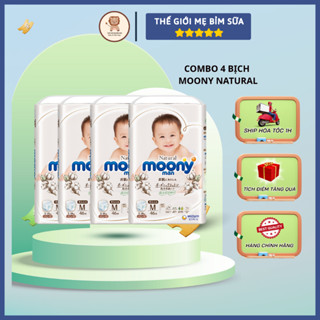 [Thế Giới Mẹ Bỉm Sữa] Combo 4 Bịch Bỉm Dán/Quần Moony Natural Nhập Khẩu Nội Địa Cho Bé - thegioimebimsua