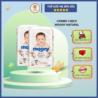 [Thế Giới Mẹ Bỉm Sữa] Combo 2 Bịch Tã Bỉm Dán/Quần Moony Natural Nhập Khẩu Nội Địa Cho Bé - thegioimebimsua