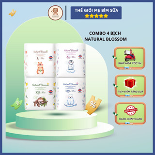 [Thế Giới Mẹ Bỉm Sữa] Combo 4 Bịch Bỉm Natural Blossom thuần chay Nội Địa Hàn dành cho bé da nhạy cảm - thegioimebimsua