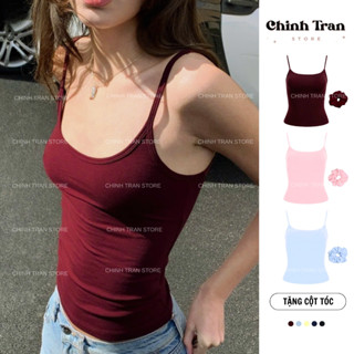 [TẶNG CỘT TÓC] Áo Hai Dây Nữ Basic Ôm Body Chất Thun Cotton Co Giãn Mềm Mỏng Nhiều Màu - Chinh Trần Store