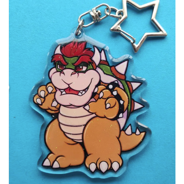 gaming Bowser Acrylic Glitter Epoxy Keychain