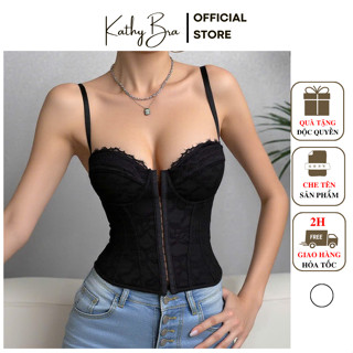 A23 Áo Kiểu Corset Định Hình KATHY BRA Cài Trước Phối Ren Có Gọng Không Mút Mix Đồ Xinh Sang