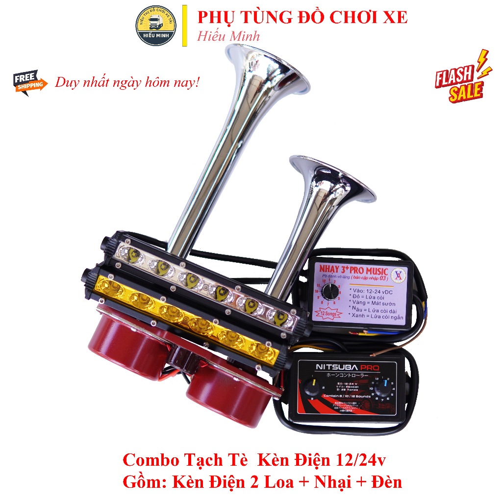 Combo Tạch Tè (Nhại Còi + Kèn Điện Lớn + Đèn Led Bar)Phụ Kiện Xe Máy - Oto - Xe Tải Phụ Tùng basuri