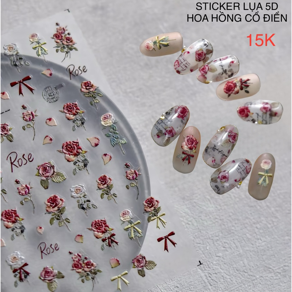 Sticker lụa 5D hoa hồng cổ điển 204