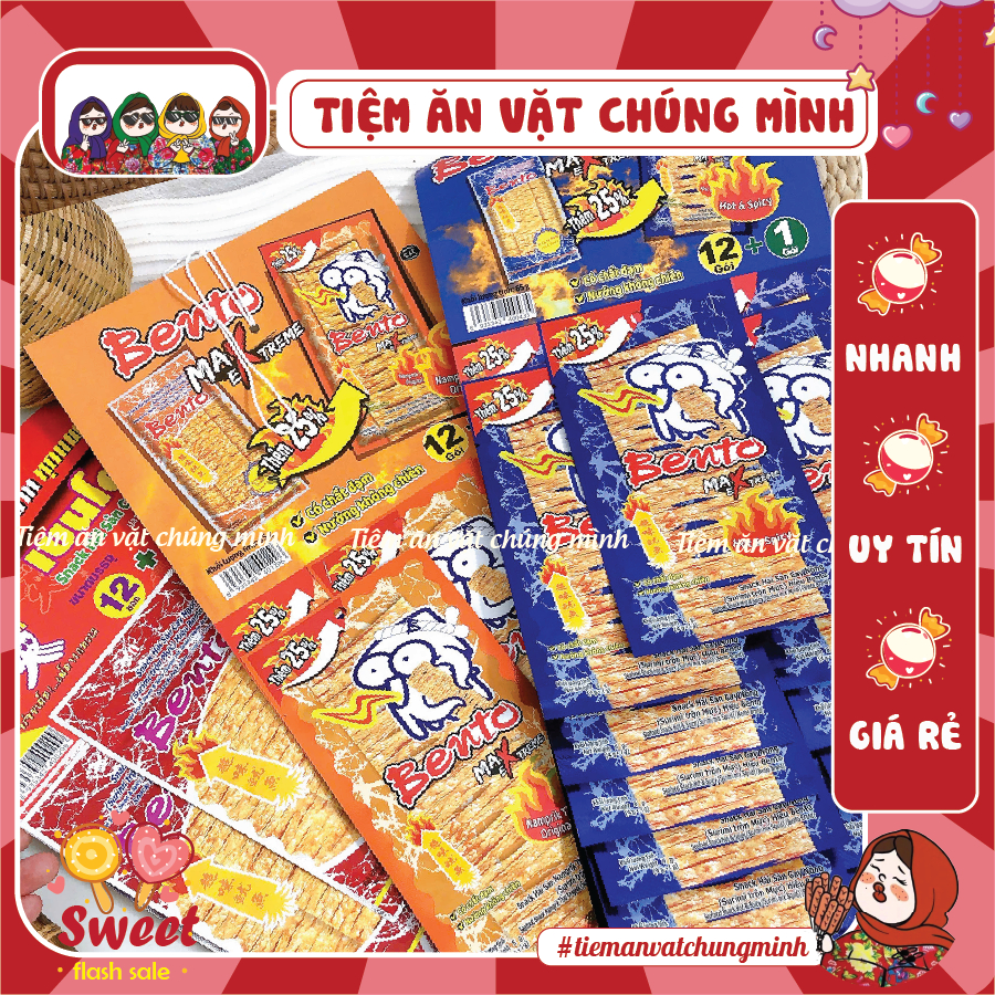 [Dây 13 gói] Mực Bento Gói 4g Snack Mực Bento Thái Lan Đủ 3 Vị Mực Bento Siêu Cay, Đồ ăn Vặt