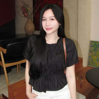 Áo Babydoll Nữ Kiểu Xinh Cổ Tròn A5 Thân Dập Tầng Phối Nơ Tay Ngắn Mùa Hè Hàng Loại 1_Có Bigsize